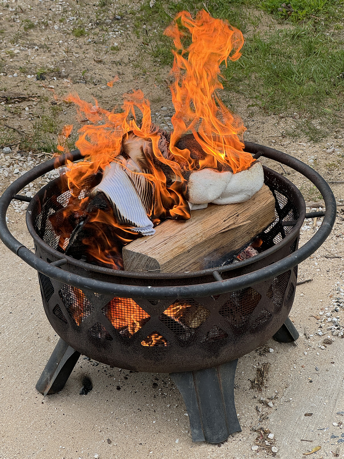 Socks burning in a firepit